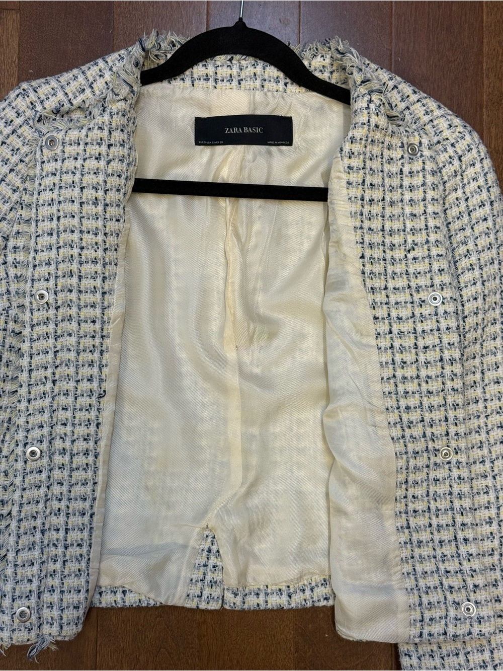 Zara Cream & Light Blue Tweed Fringe-Trim Jacket - Picture 4 of 6